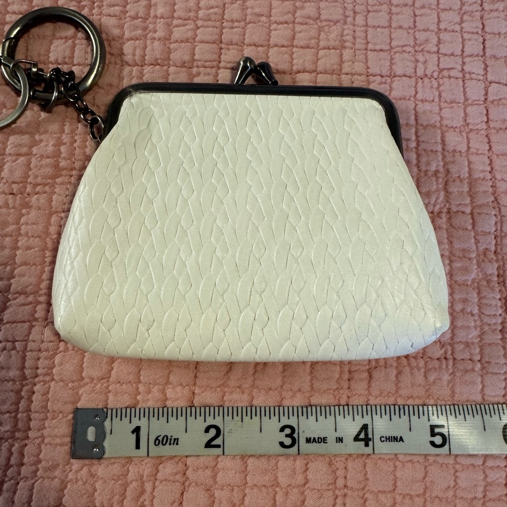 White Textured Coin Purse Keychain